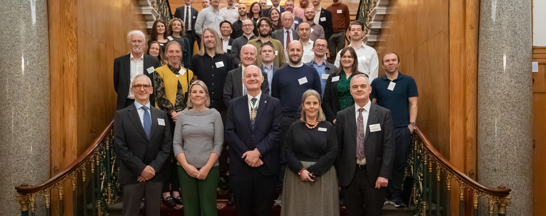 Sheffield Hub Launch. L R Front Row Sir John Lazar, Rachel Smith, Professor Keith Jackson, Gillian Gregg, Professor Conchur O Bradaigh